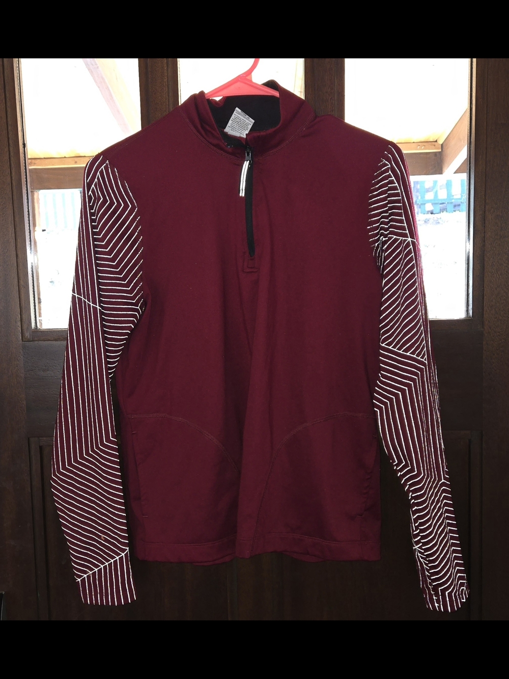 Avia Men's Maroon Quarter-Zip Sweater with White Striped Sleeves
